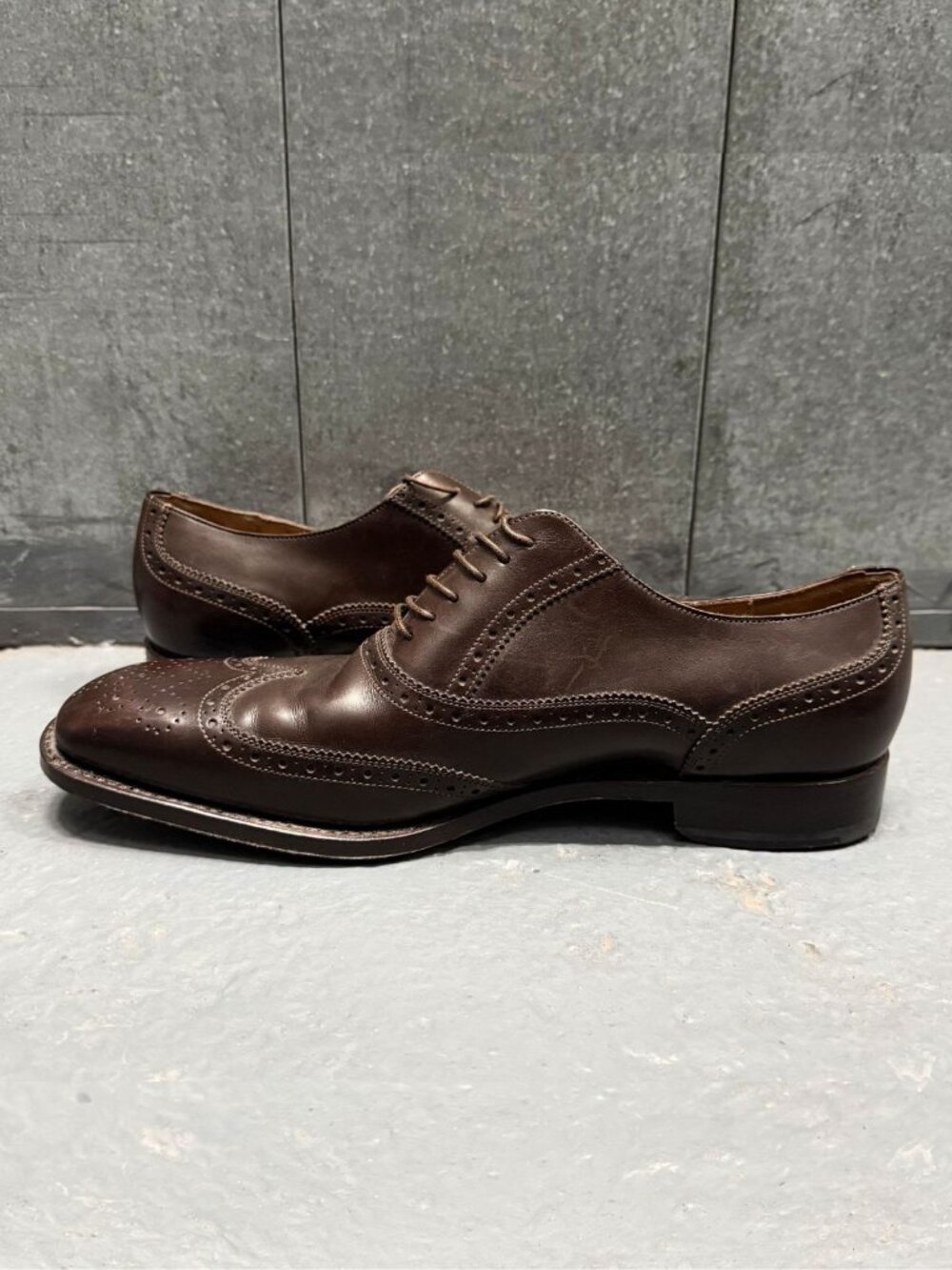 SALVATORE FERRAGAMO TRAMEZZA Dark Brown Brogue Wingtip Leather Shoes Sz 10.5 EE - Picture 7 of 13